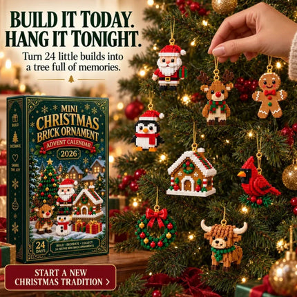 24 Day Xmas Advent Calendar | 24 Pre-Assembled Brick Ornaments Blind Box