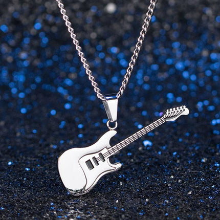 3-Piece Stainless Steel Rock Guitar Music Pendant Necklace Chain – Unisex Jewelry