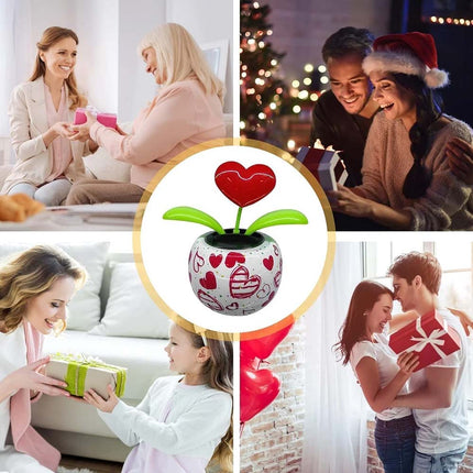 Red Solar-Powered Dancing Ornament - Fruit Heart Flower Design Car Interior Decor