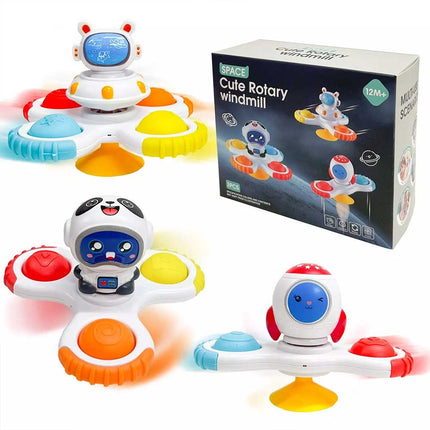 3PCS Baby Fidget Spinner Space With Suction Cup Spin Bath Windmill Play set Toy