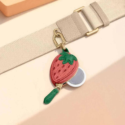 Strawberry shaped leather keychain coin purse, mini zipper pouch, portable storage bag