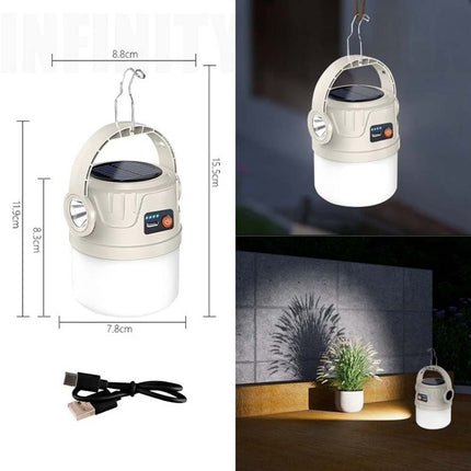 Solar Camping Lantern Flashlight LED USB Rechargeable Tent Lamp Portable Outdoor Lighting