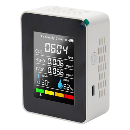 5 in 1 Air Quality Monitor CO2 TVOC HCHO Detector Temp Humidity USB Rechargeable