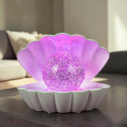 7 Colour Changing LED Clam Shell Mood Light White Glitter Table Lamp