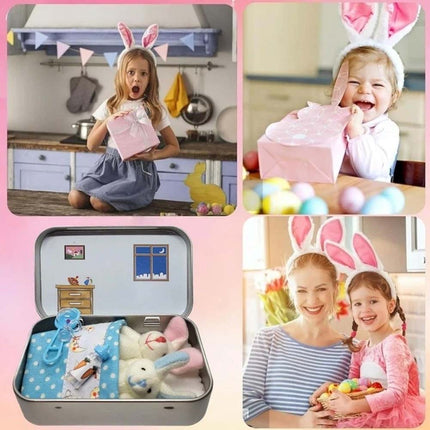 2 Pack Easter Bunny Plush Toys in Tin Box Pocket Hug Ornament Gift