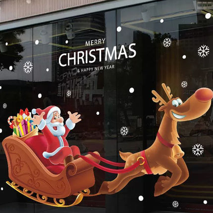 Christmas Santa Claus Sleigh Window Sticker - Vinyl Decal for Home Glass Door Decor