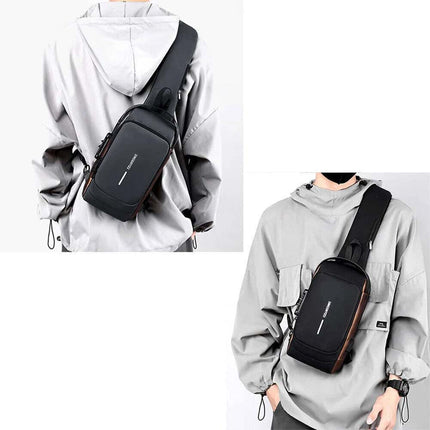 Men's Anti-Theft Crossbody Sling Bag with Lock & USB Charging Port, Lightweight Chest Shoulder Bag