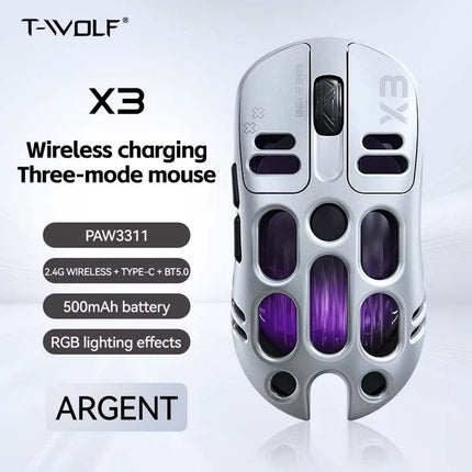 RGB Gaming Mouse, PixArt PAW3311 Sensor, 12000 DPI, 500mAh Battery, BT/2.4G Wireless/Wired Connectivity