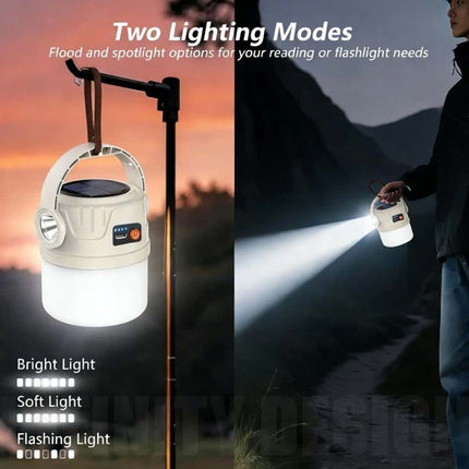 Solar Camping Lantern Flashlight LED USB Rechargeable Tent Lamp Portable Outdoor Lighting