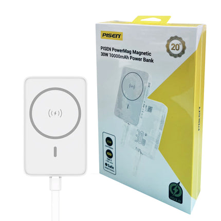 PISEN 10000mAh 30W Magnetic Wireless Power Bank, PD QC3.0 Fast Charging with Foldable Stand