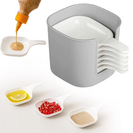 6Pcs Dipping Sauce Plate & Holder Set - Plastic Dishes with Storage Box