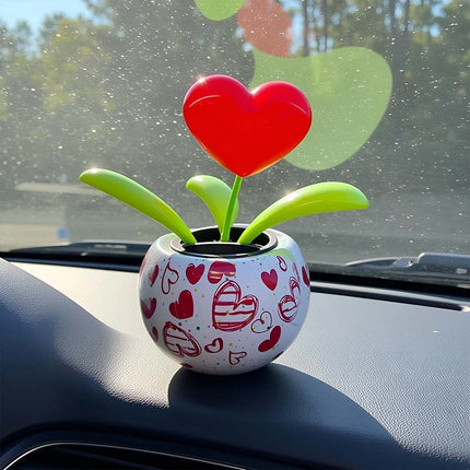 Red Solar-Powered Dancing Ornament - Fruit Heart Flower Design Car Interior Decor