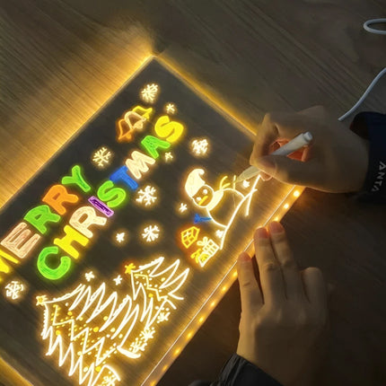 DIY Light-Up Rewritable Acrylic Message Board - 30x20CM, 7 Pens Included | Kids’ Drawing & Writing Lamp