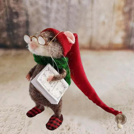 Handmade Needle Felted Mouse Doll - Finished Christmas Decoration, Cute Festive Mouse Ornament for Holiday Home Decor