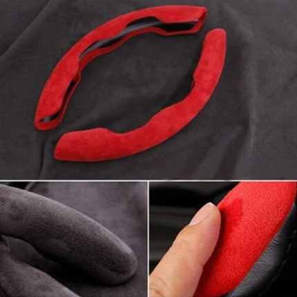 Car Anti-skid Plush Steering Wheel Anti-slip Cover Decor Both Side Universal Red