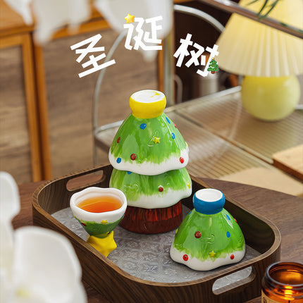 5‑Piece Christmas Tree Stackable Ceramic Tea Cup Set, Hand‑Painted Xmas Coffee Cups, Christmas Gift
