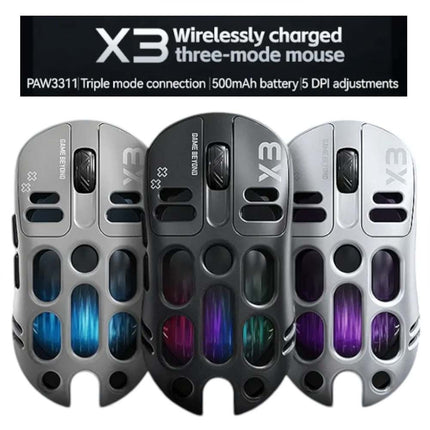 RGB Gaming Mouse, PixArt PAW3311 Sensor, 12000 DPI, 500mAh Battery, BT/2.4G Wireless/Wired Connectivity