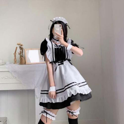 6Pcs Women French Maid Costume, Cute Lolita Anime Cosplay Outfit for Party