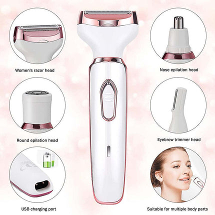 Cordless 4 in 1 Electric Lady Shaver Rechargeable Painless Razor Bikini Trimmer