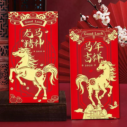 12Pcs Year of The Horse Red Envelopes 2026 – Chinese New Year Lucky Money Envelopes