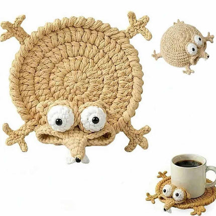 Handmade Crochet 3D Animal Coaster Cute Knitted Round Mug Rug, Heat Resistant Drink Cup Mat for Home Table Decor