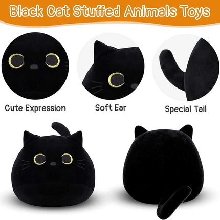 25cm Black Cat Plush Adorable Soft Stuffed Kitten Toy, Sweet Kawaii Plushie Gift