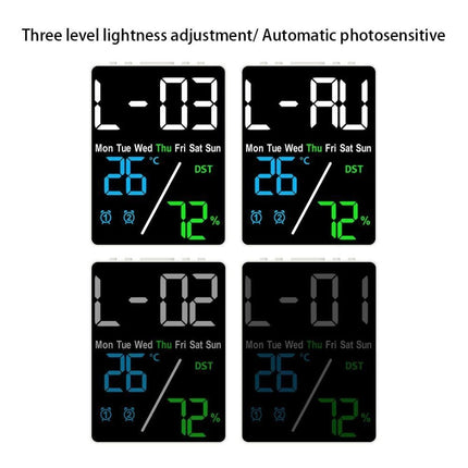 LED 3 Color Digital Wall Clock Wall Time Temperature Humidity Display