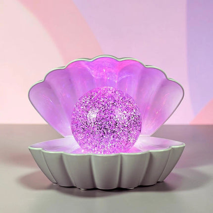 7 Colour Changing LED Clam Shell Mood Light White Glitter Table Lamp