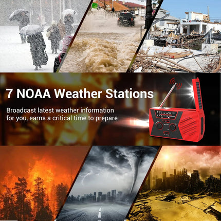 Portable Solar Hand Crank Emergency Radio, Waterproof Flashlight with Reading Light for Outdoor Camping Survival