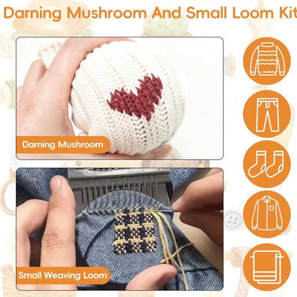 Mini Darning Loom & Mushroom Knit Patch Kit – DIY Weaving Repair Tools for Handcraft