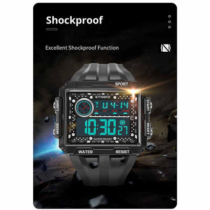 Fashion Men Sports Electric Watch Waterproof Shock Resist Large Screen Watch