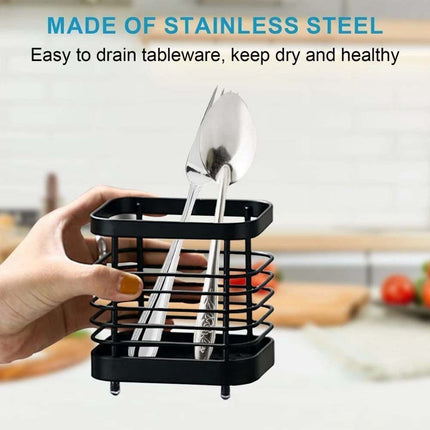 Stainless Steel Utensil Caddy, Kitchen Sink Organizer with Drainage, Cutlery Holder Drainer Stand