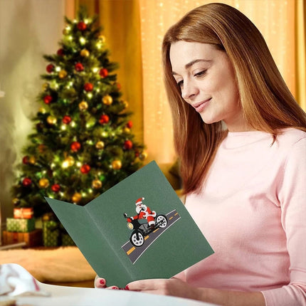Pop-Up Christmas Greeting Card: Motorbike Santa Claus Xmas Card