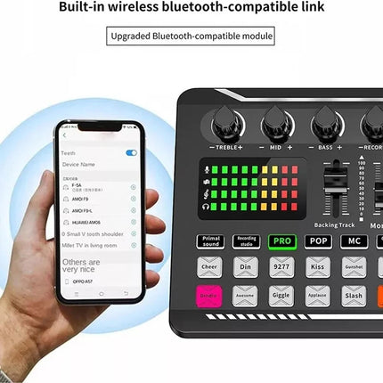 Live Sound Card and Audio Interface with DJ Mixer Effects and Voice Changer F988