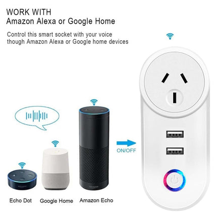 WiFi Smart Socket, Dual Plug Home Outlet Adaptor, Works with Alexa & Google Home