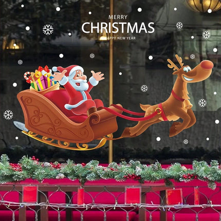 Christmas Santa Claus Sleigh Window Sticker - Vinyl Decal for Home Glass Door Decor