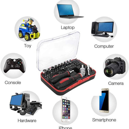61-Piece Screwdriver Bit & Socket Set: 1/4-Inch Hex & Torx Bits, Plus Right-Angle Ratchet