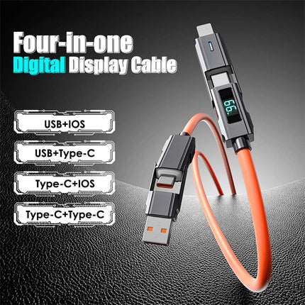 4-in-1 Digital Display USB Type-C PD 100W Fast Charging Cable for iPhone & Android