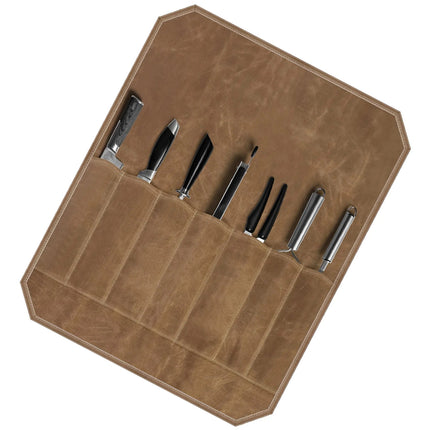 Khaki Canvas Kitchen Knife Roll Bag  Portable Storage Organizer for Chefs, Camping & Picnics