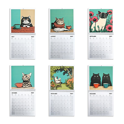 2027 Cats Chillin' with Books Wall Calendar, Cat Art Monthly Planner