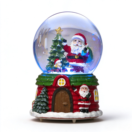 Christmas Musical Santa Snow Globe 12cm, Colour Changing LED Light, Tabletop Xmas Indoor Decoration