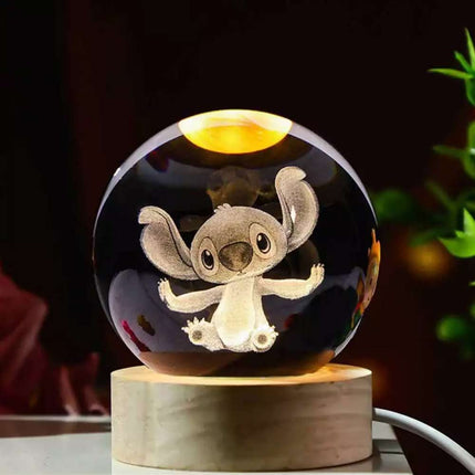 Disney Stitch 3D Crystal Ball Night Light Laser Carving Children Kids Gifts 6CM