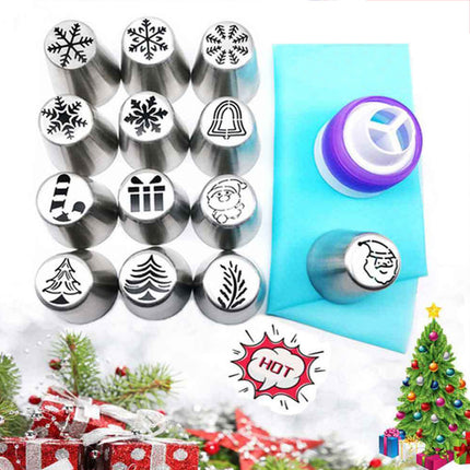 15pcs/set Christmas Nozzle Cake Decor Piping Icing Snowflake Nozzles Tip Cream