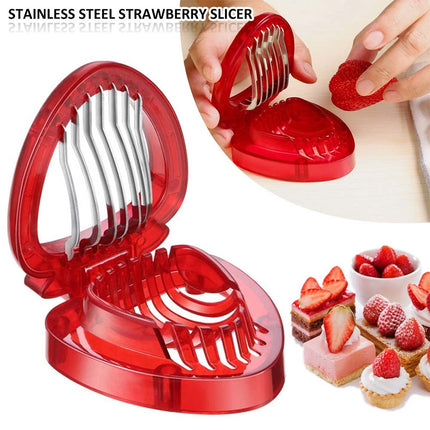 Stainless Steel Strawberry Slicer Tool, Fruit Cutter with Sharp Blade for Easy Strawberry Slicing
