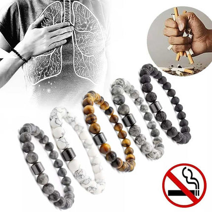 Triple Protection Cessation Bracelets 8MM Magnet Anti Smoke Bracelet Gift
