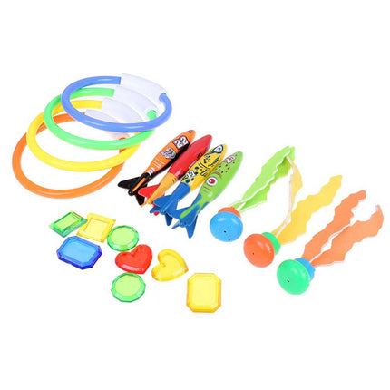 19pcs Kids Underwater Diving Toys Dive Ring and Seaweeds Swimming Pool Toy Game