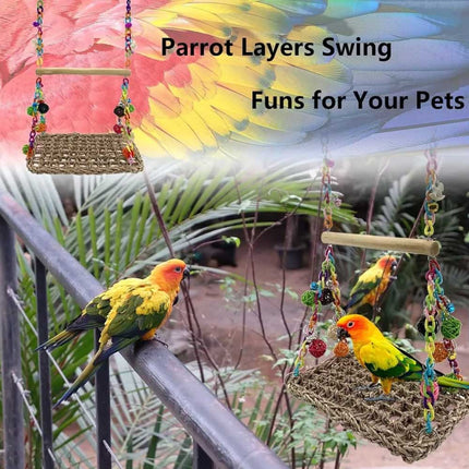 Parrot Hammock Swing Toy with Colourful Chain Double Swing for Bird Cage Play