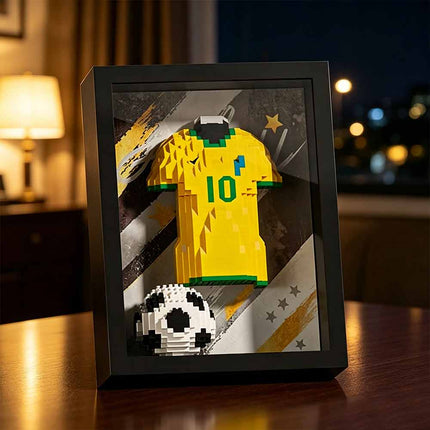 3D Football Jersey Brick Display with Art Frame, Wall & Desk Decor Gift for Soccer Fans