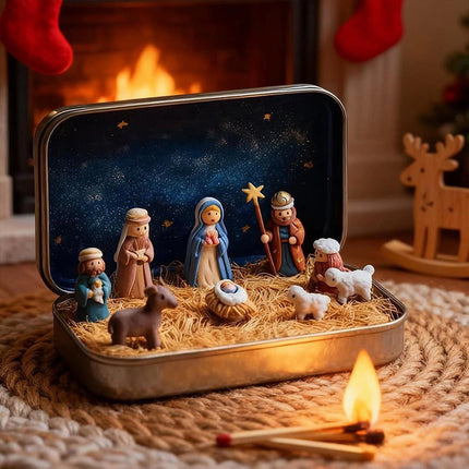 Portable Pocket Nativity Scene 3D High-Quality Mini Christmas Decor in Tin Box