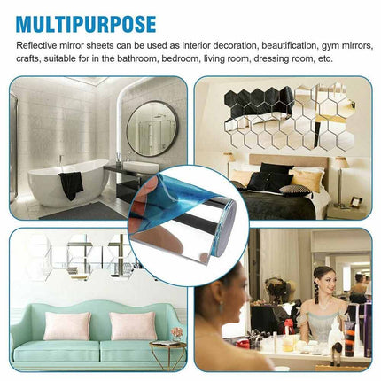 2M Self Adhesive Large Mirror Wall Sticker Roll, DIY Decor for Bathroom & Room
